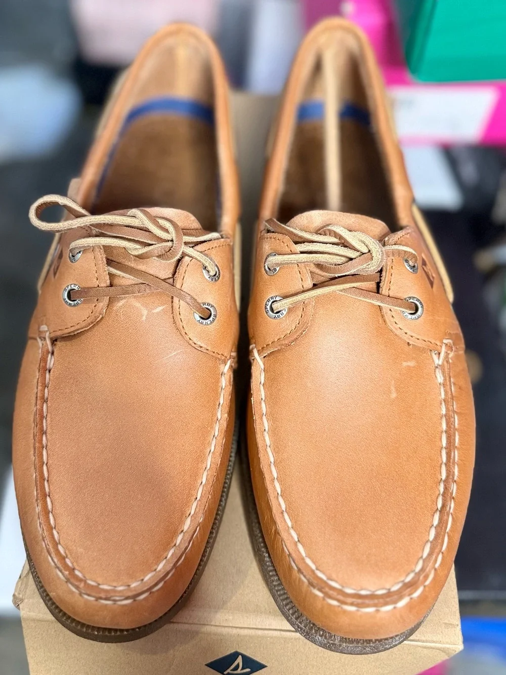 New Sperry Men's Cognac Leather Boat Shoes Size 12